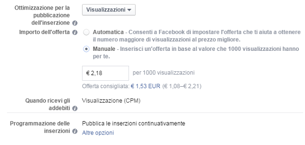 campi di offerta facebook