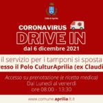 Tamponi Drive-in Aprilia: dal 6 dicembre servizio spostato all’ex Claudia.