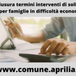 Aprilia: chiusura termini di interventi solidarietà per famiglie.